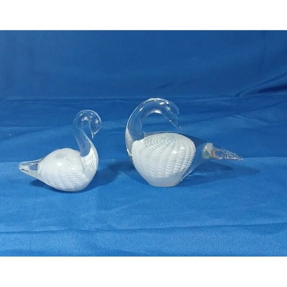 Pair FM Konstglas Marcolin Ronneby Cased Glass Swan White Feathers Paperweight - Picture 4 of 14